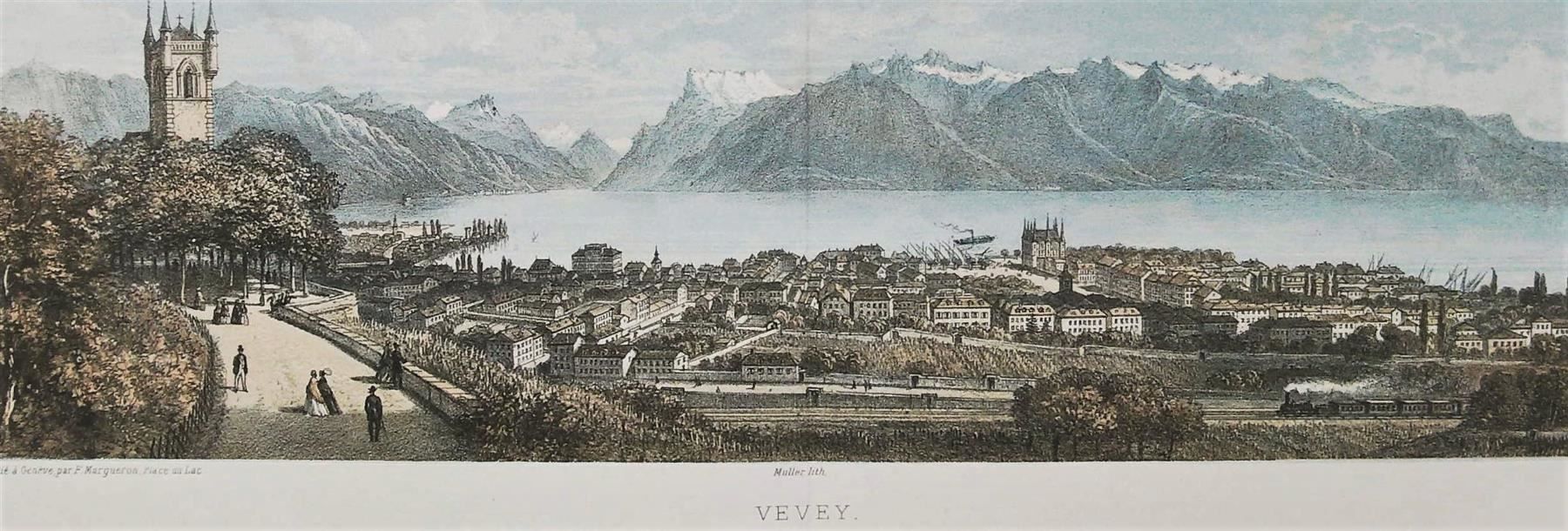 Incisioni: Vevey Panorama Tonlithographie – Usato da Rafz venduto da Helvet32 1