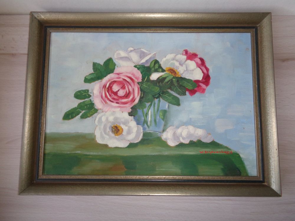 Melody Jane Puppenhaus Miniatur-Bild – Rosa Rosen, Goldener Rahmen, 7,4 X 6,1 Cm