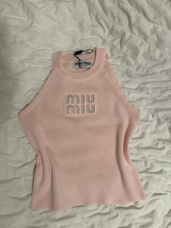 Miu Miu Tanktop rosa mit Strass-Logo mit Etikett