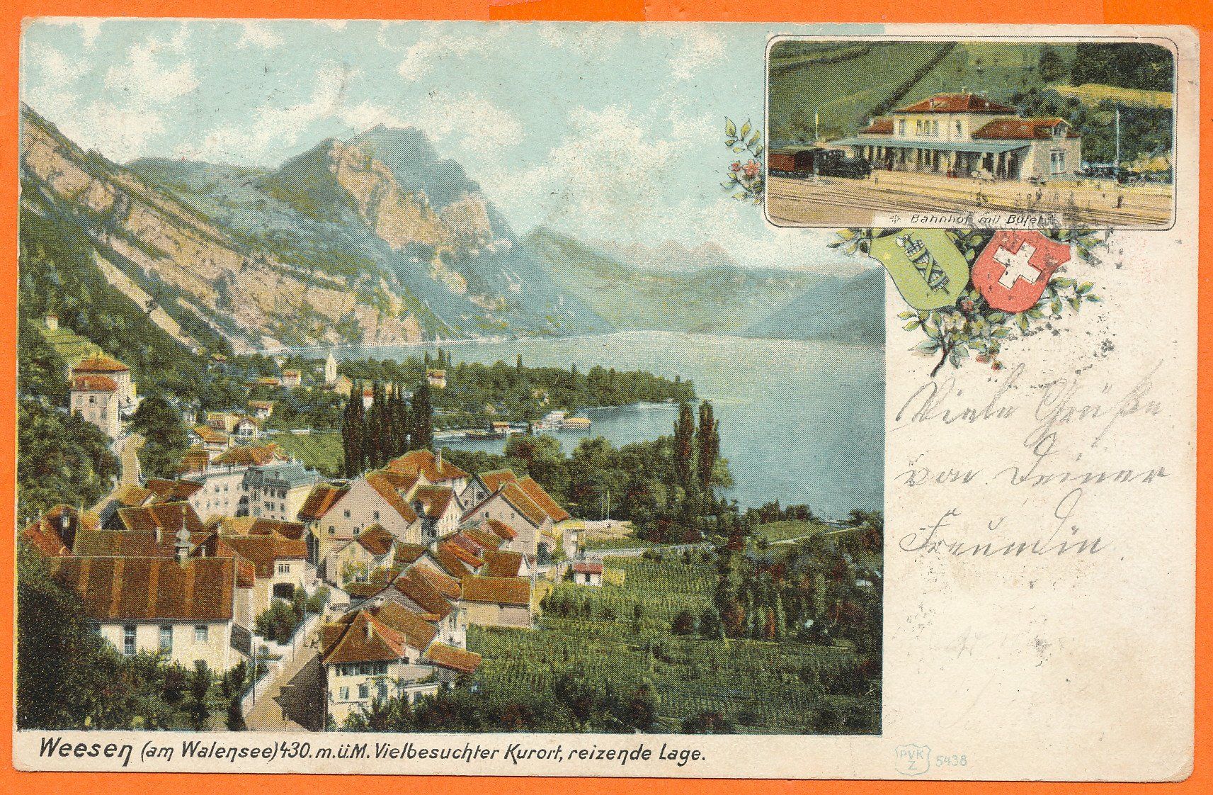 WEESEN (am Walensee) / SG - Gesamtansicht 1903 mit Balkenst. (Gebraucht 