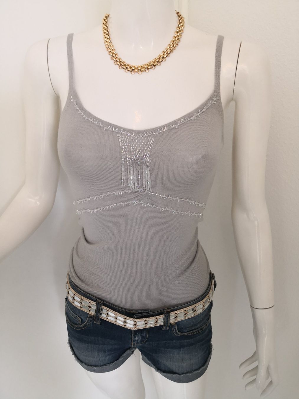 Mango Top: 🤩MANGO STRICK-TOP GRAU MIT PERLEN – Nuovo (secondo la descrizione) da Olten venduto da Naja-Twins-Twins 8