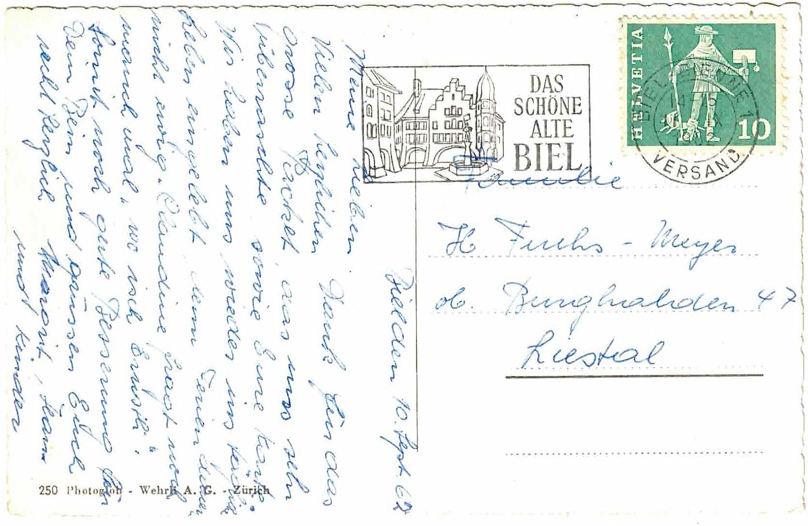 Ansichtskarten: BIEL-BIENNE - Generalansicht ca. 1960 (BE) – Gebraucht aus Oberdorf BL von Hopfehuepfer 2