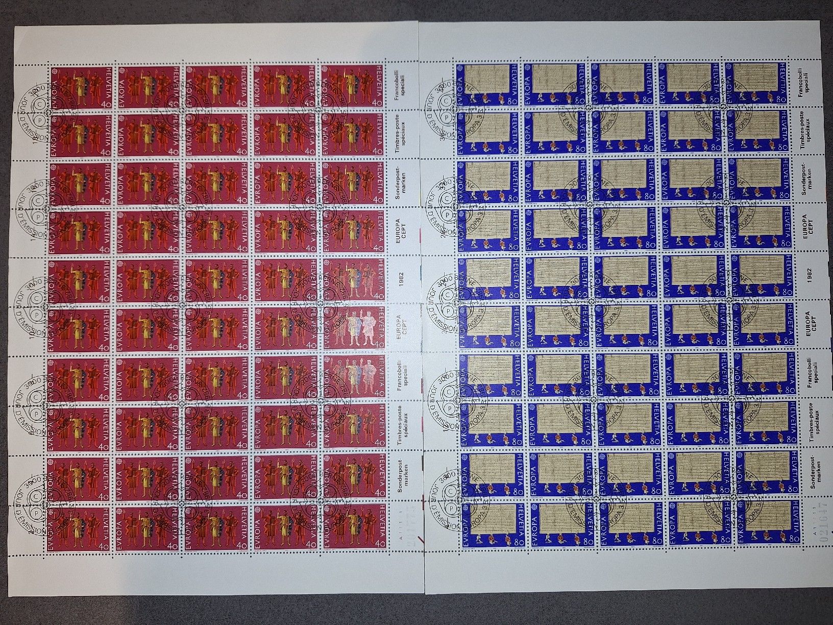 Alle Briefmarken: 1982 Europa 50er Bögen  – Gebraucht aus Balgach von SIMEON27