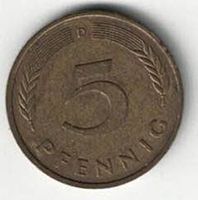 5 Pfennig Münze - Prägezeichen "D" München - BRD 1975
