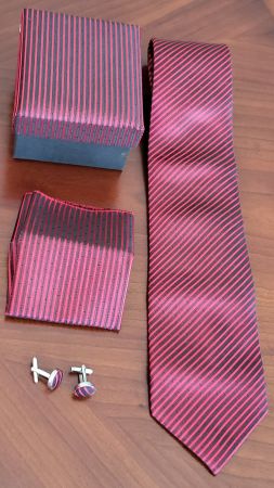 Krawatten-Set Herren mit Einstecktuch und Manschettenknöpfen