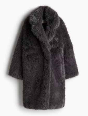 H&M Flauschiger Winter Kunstfellmantel Gr.S in dunkelgrau