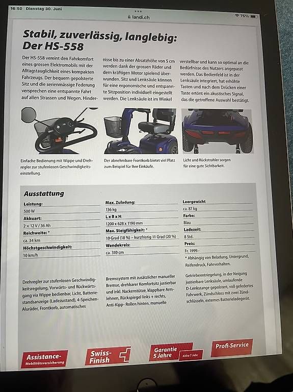 Voiturettes électriques: Elektromobil HS-558 Mobil Comfort – D'occasion à Kaiseraugst par RJ03 3