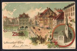 Litho Zürich, Teilansicht mit Häusern 