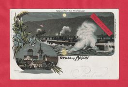 Gruss aus Arbon (TG) Hafeneinfart bei Hochwasser anno 1901