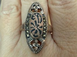 Vintage-Ring aus 925er Silber und Marcassit, Größe 58