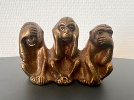 Vintage Drei Weise Affen Figur – Massives Messing Deko