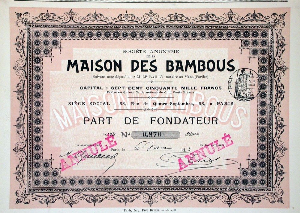 Documenti: SA de la Maison des Bambous, Paris - 1913 – Usato da Solothurn venduto da Sgasche