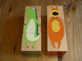 lustiges Würfelpuzzle f.Kleinkinder, Holz, aufgemalte Tiere