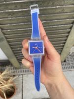 Neue Swatch Uhr Blau Quadratisch "WHAT IF...SEE THRU BLUE?"