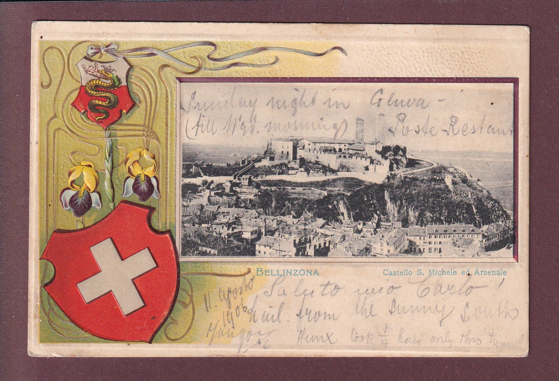 Cartoline postali: BELLINZONA - Castello S. Michele - 1906 – Usato da Pully venduto da nicecards