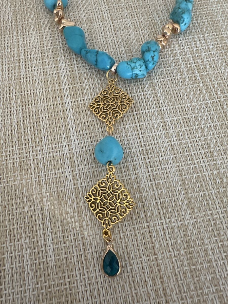 Ketten: Boho-Chic Turquoise Necklace with Golden Geometric Charm – Neu (gemäss Beschreibung) aus Bouveret von dou_g8q7 4