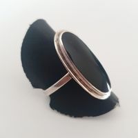 Vintage Schicker Onyx-Ring, 925er Silber, Grösse 18,8 mm
