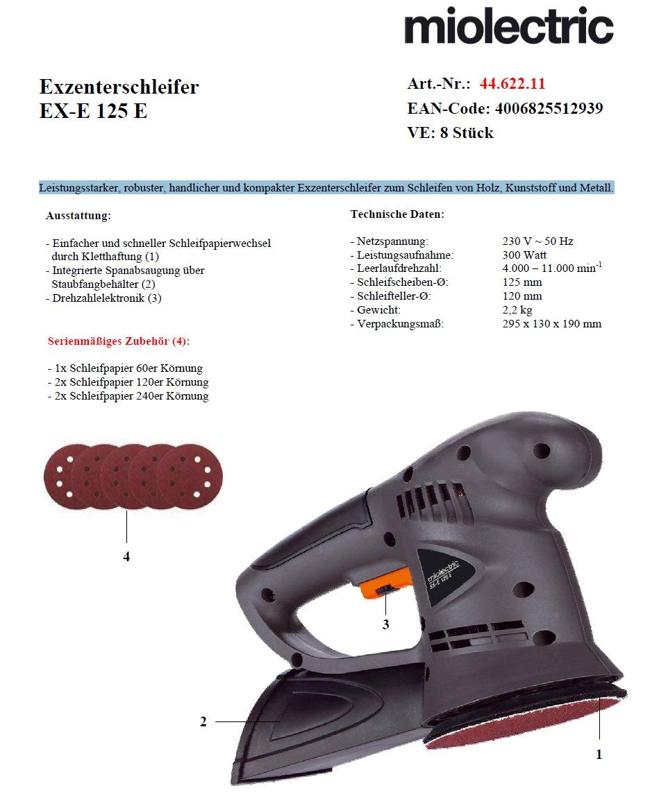 Schleifen & Polieren: Exzenterschleifer mioelectric EX-E 125 E – Neu und originalverpackt aus Aesch LU von chletine64 6