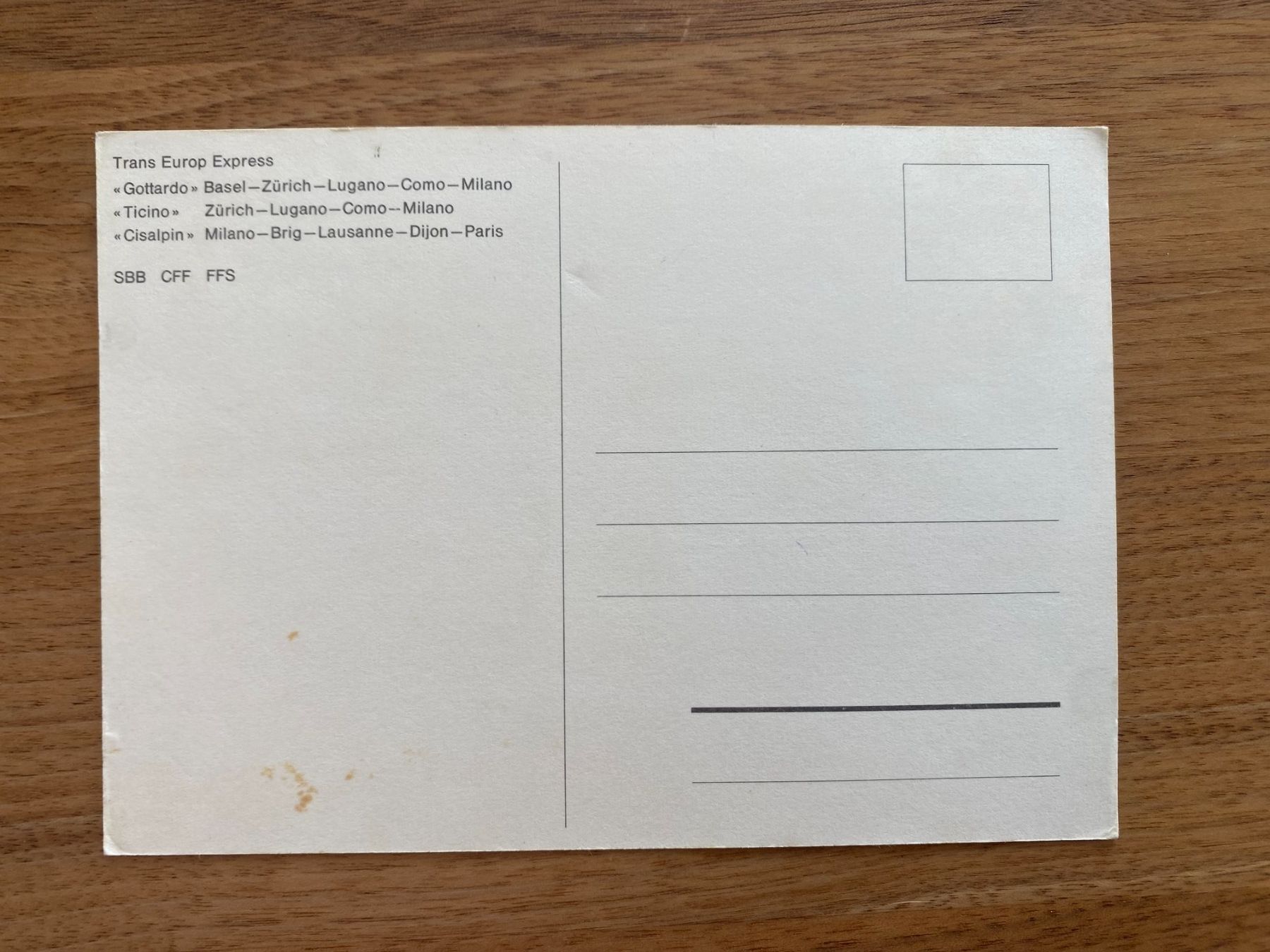 Cartoline postali: Ansichtskarte Trans Europ Express SBB – Usato da Unterterzen venduto da bac_287t 1