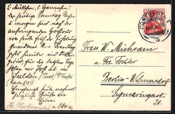 Cartoline postali: AK Pontresina, Strasse im Ort, 1914 – Usato da Berlin venduto da bartko-reher 1
