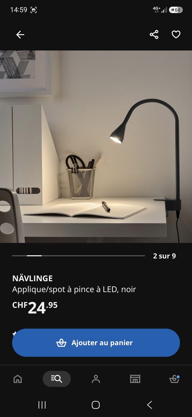 Ikea Lampade: Lampe à pince LED NÄVLINGE noire – Usato da Genève venduto da cat_ps7g 2