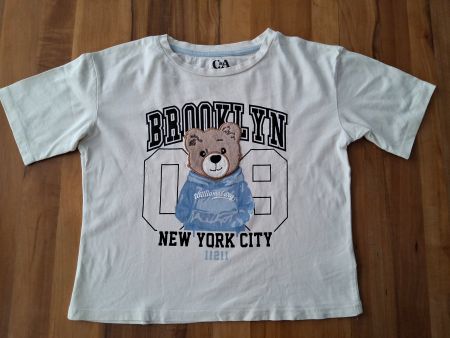 C&A Kinder T-Shirt Grösse 146-152 weiss Brooklyn Motiv