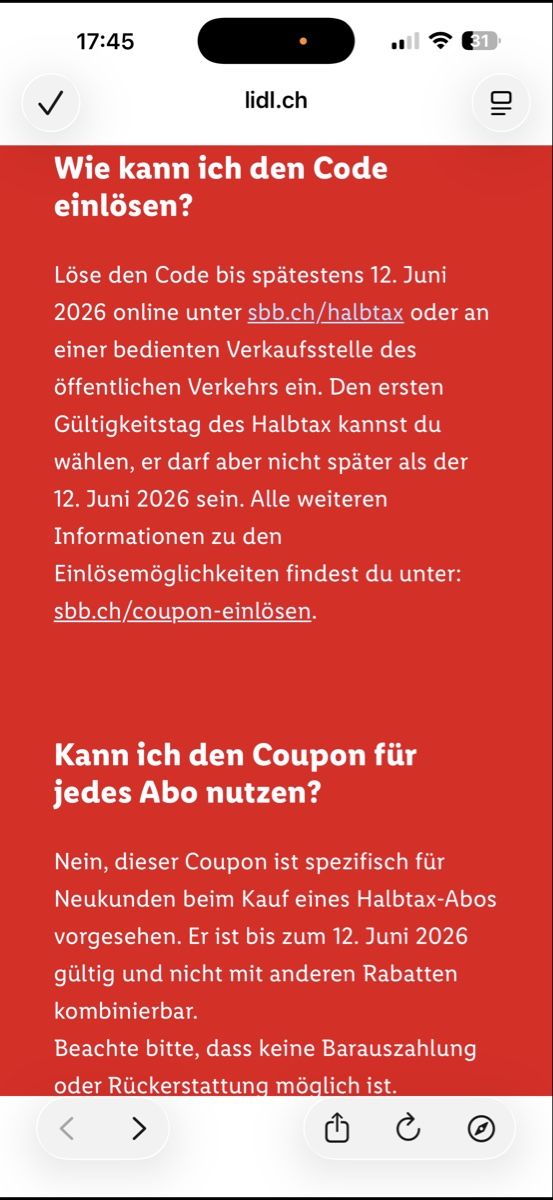 SBB/CFF/FFS Buoni: HALBTAX-GUTSCHEIN – Nuovo e nell'imballaggio originale da Winterthur venduto da Gefion 3