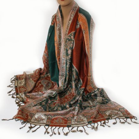 Damenschal Schal Viskose  Pashmina 200x70 Grün Braun 496