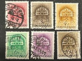 Ungarn 1938 Briefmarken Lot 6x Stephanskrone Michel 538ff(O)
