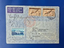 Flugpostbrief 1938 Zürich-Rio Brasilien via Frankfurt