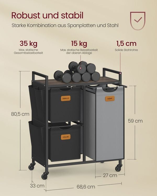 Cesti per biancheria: Wäschekorb mit 3 Fächern 100L Rollen Ablage LAURENT – Nuovo e nell'imballaggio originale da Lachen SZ venduto da MAMORU-MOEBEL 4