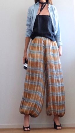 ZARA Mid-Waist Ramie-Mischgewebe Karomuster Hose