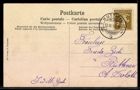 Cartoline postali: AK Huttwil, Brunnenplatz mit Geschäften – Usato da Berlin venduto da bartko-reher 1