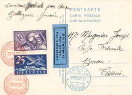 Schweiz Alpenpanorama Flugpost Bellinzona Genf 1932 x Biasca