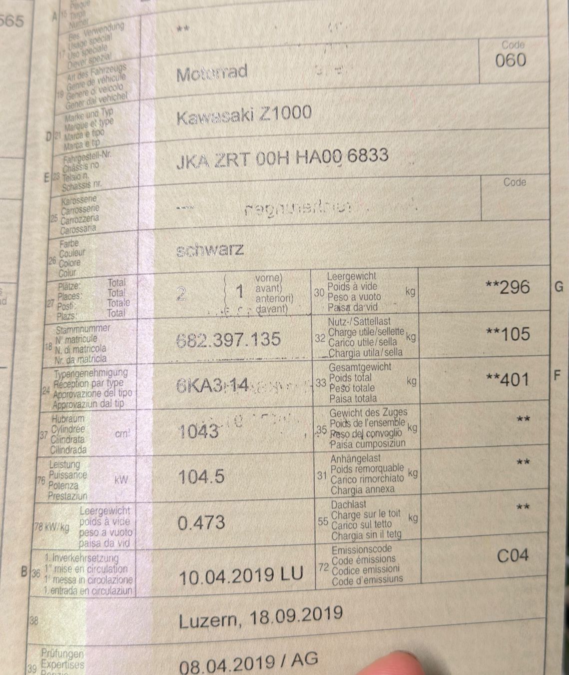 Kawasaki Strasse: Kawasaki Z1000 – Neu (gemäss Beschreibung) aus Burg AG von Rl-2390 8