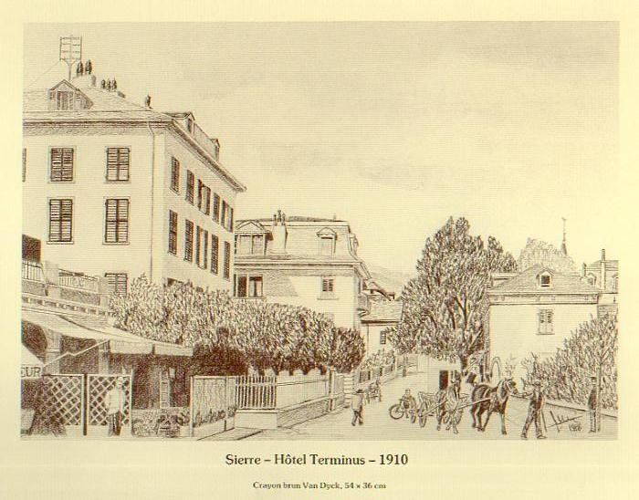 Cartoline postali: Sierre   VS  -   Hôtel Terminus   -  1910 – Usato da Brig venduto da Valcards54