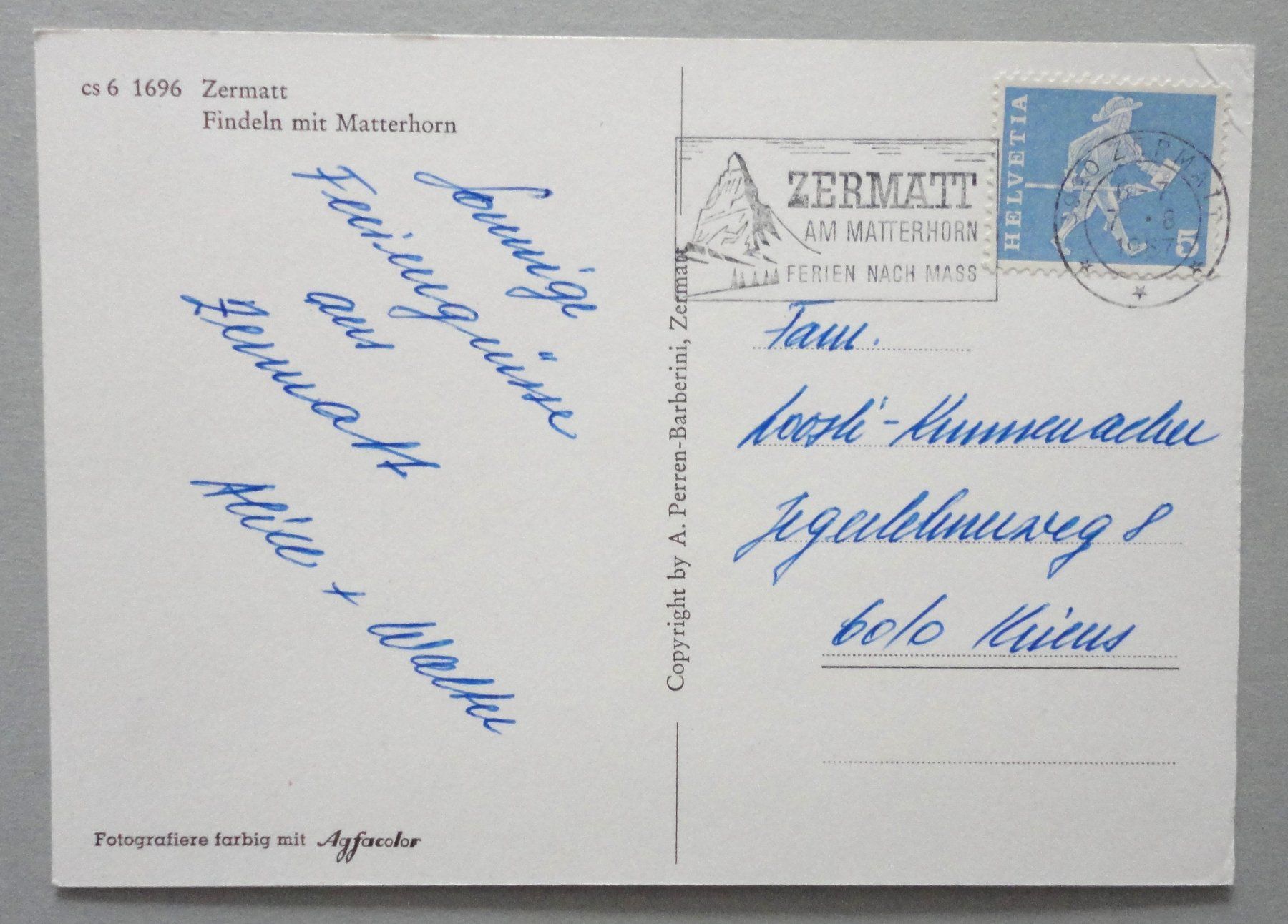 Cartoline postali: Zermatt, Findeln mit Matterhorn – Usato da Fétigny venduto da Billy2miny 1