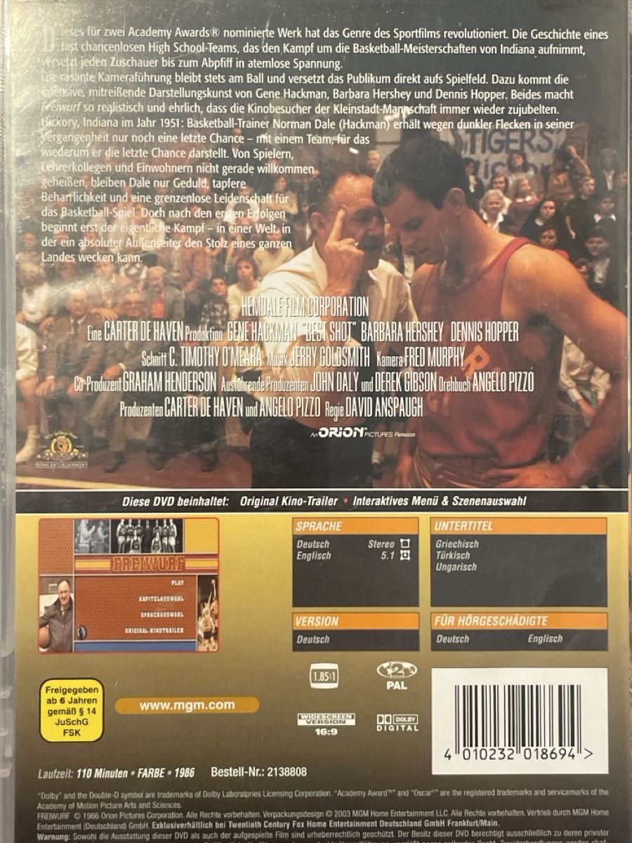 Tutti i DVDs: Freiwurf (1986)  Gene Hackman   Selten! – Usato da Waldenburg venduto da Mimily33 1
