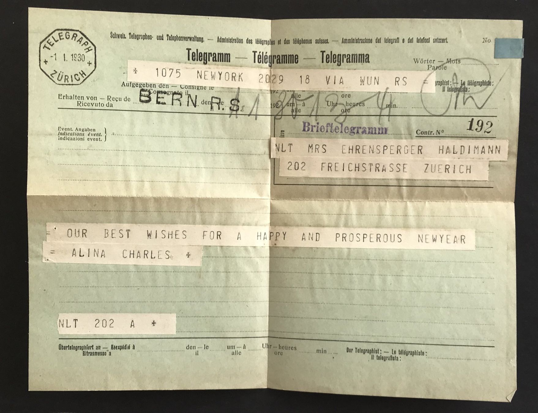 Dokumente: TELEGRAMM 1.1.1930 – Gebraucht aus Ostermundigen von wini63 1