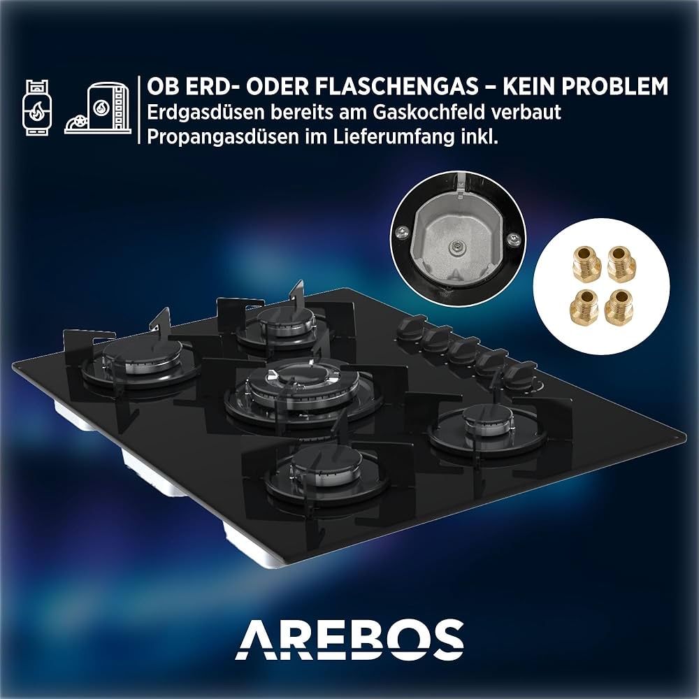 Elettrodomestici da cucina: Gasherd Glas 70cm 5 Brenner - Neu – Nuovo (secondo la descrizione) da Nebikon venduto da warendiscount 5