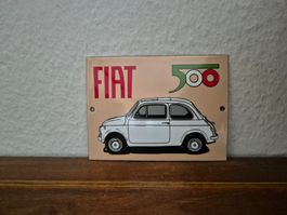 Emailschild Fiat 500 Service Werkstatt Garage Emaille Schild