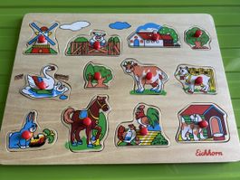 Holzsteckpuzzle Bauernhof Tiere Eichhorn gut erhalten