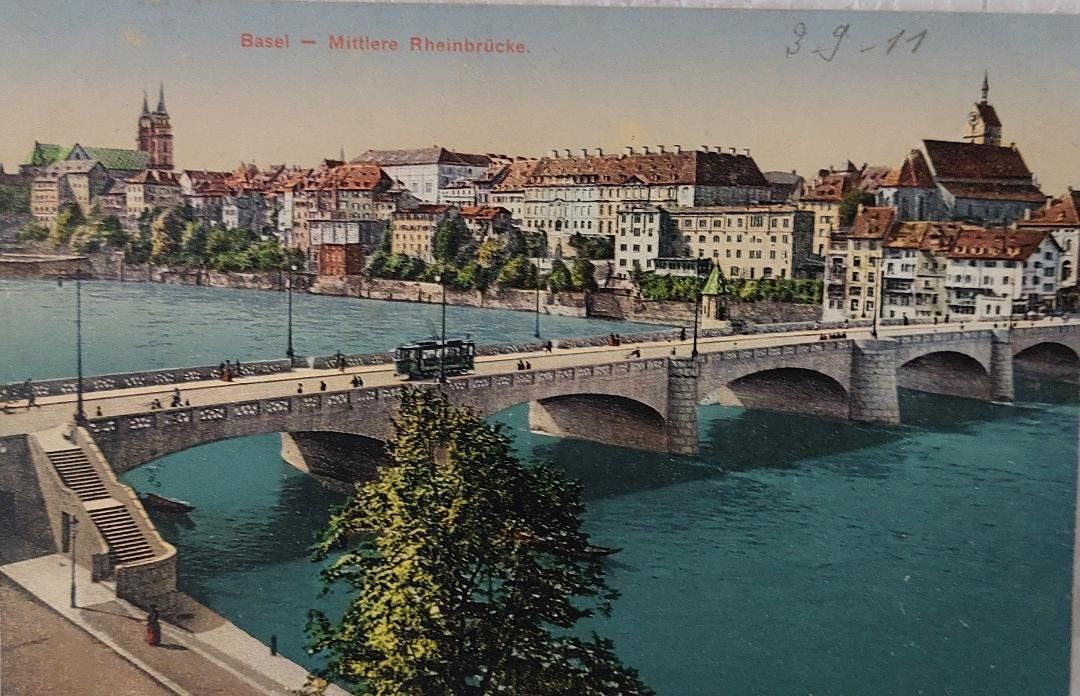 Ansichtskarten: BASEL - Mittlere Rheinbrücke - 1911 – Gebraucht aus Delémont von Domdom1