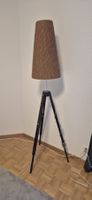 Tripod Stehlampe / Dreibein-Stehlampe mit braunem Stoffschir