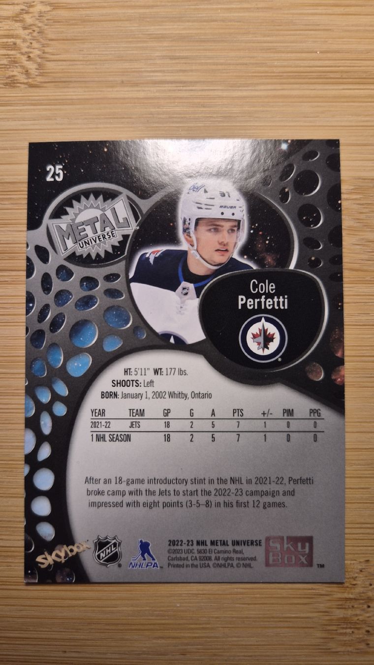 NHL Carte collezionabili: NHL Winnipeg Jets Cole Perfetti – Usato da Bellach venduto da paedu-1980 1