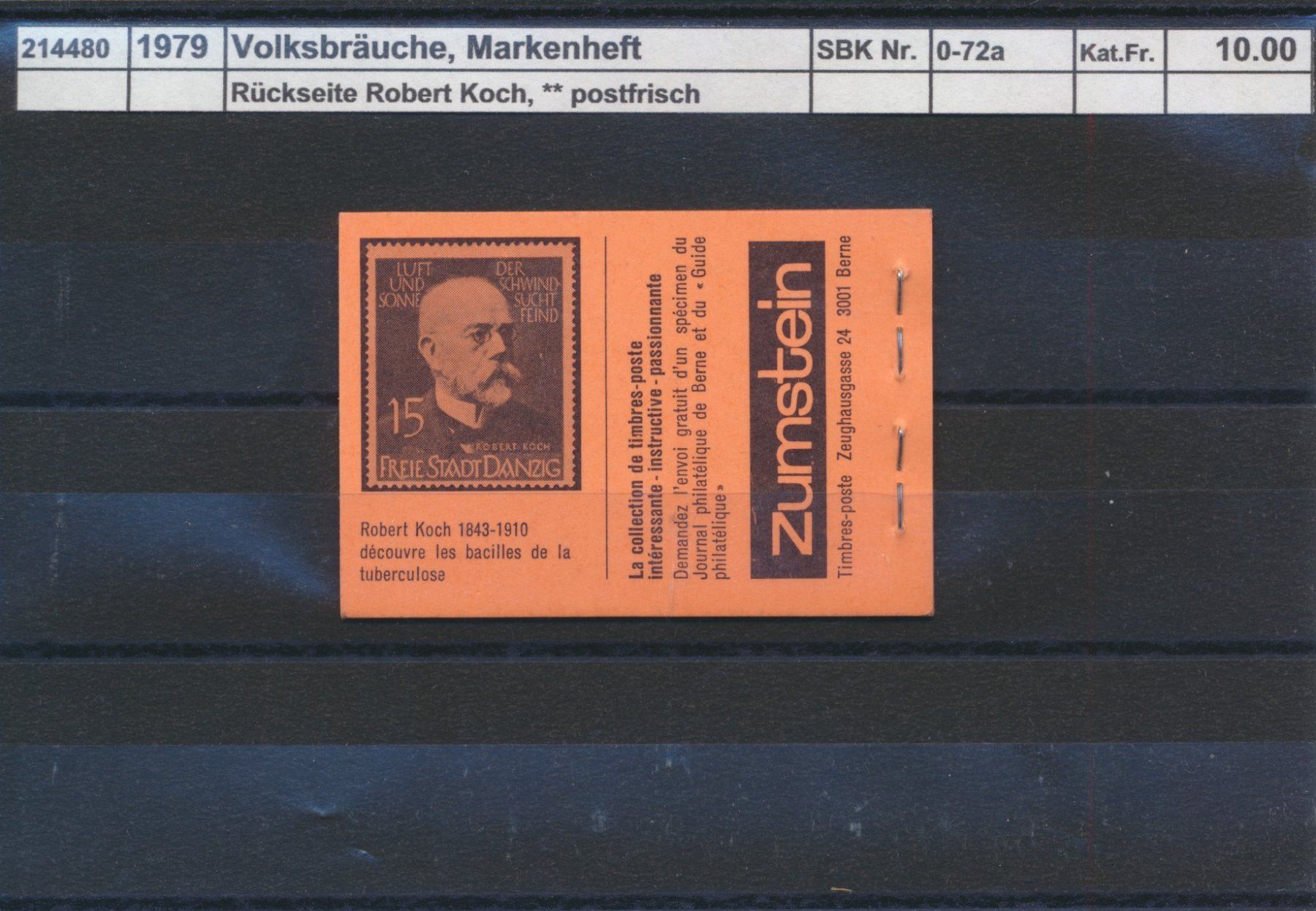 Tutti i francobolli: 1979 Volksbräuche,"rotorange", Markenheftchen, ** postfrisch – Nuovo (secondo la descrizione) da Winterthur venduto da Zupogeru 1