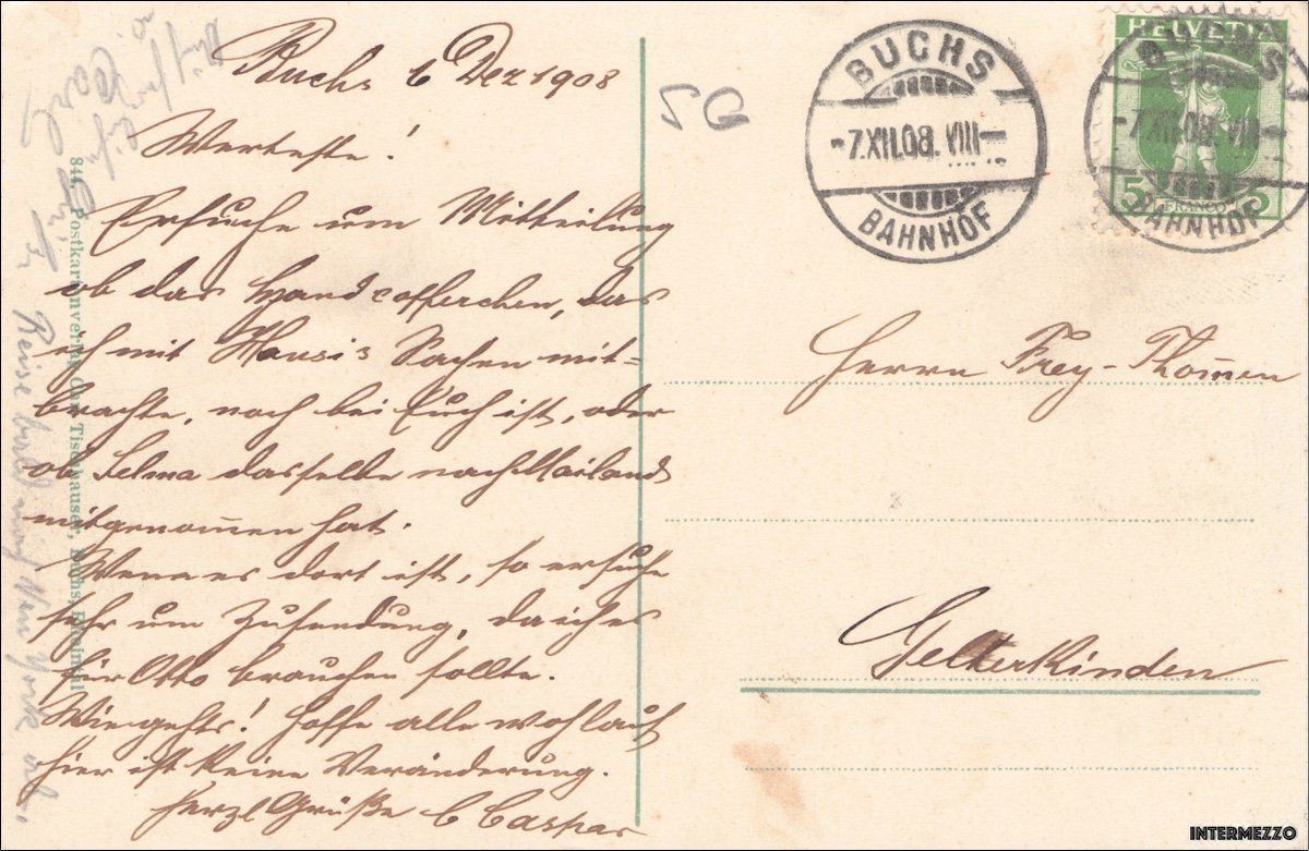 Cartes postales: Buchs SG // Bahnhofstrasse 1908 – D'occasion à Basel par intermezzo12 1