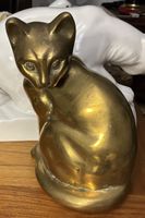 Vintage-Katzenfigur aus massivem Messing