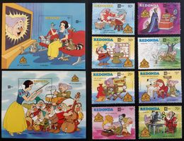 DISNEY STAMPS REDONDA CAPEX 1987‪ COMPLETE SET 8 + 2 S/S