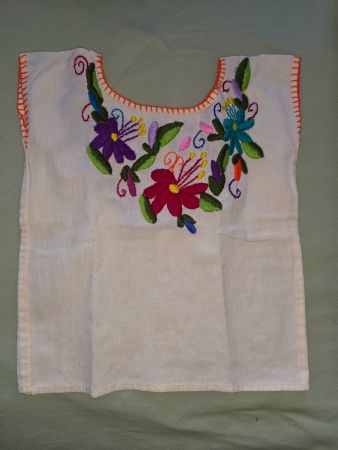 Bluse handbestickt Blumen weiss orange grosse 3J